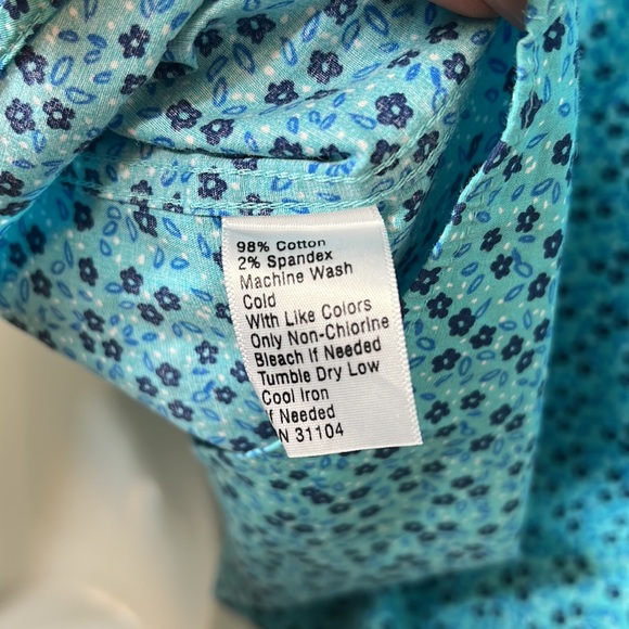 CROWN and IVY Mens Blue Floral Collared Button-Down Large Shirt - Picture 9 of 10